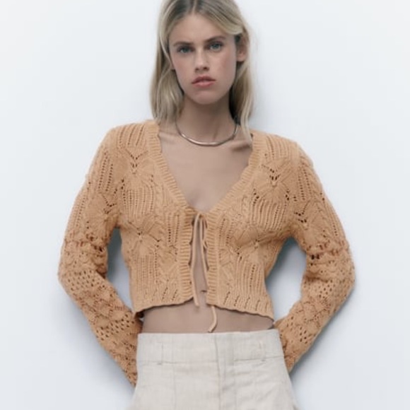 Zara KNIT CARDIGAN WITH TIE small NWT - Picture 4 of 11